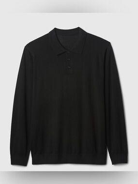 GAP Men's Black Long-Sleeve Cardigan Polo